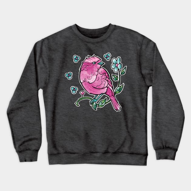 pink bird and turquoise flowers Crewneck Sweatshirt by weilertsen